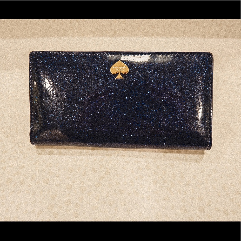 Navy Glitter Large Kate Spade Slim Bifold Wallet